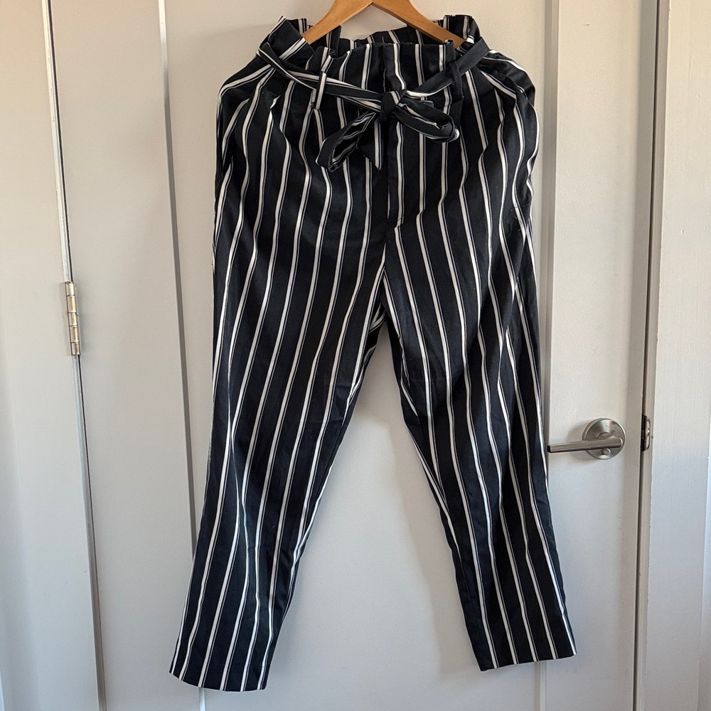 H&M Navy and White Striped Trousers